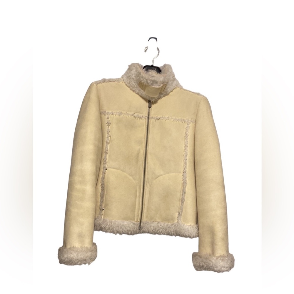 BEBE Faux Suede Sherpa Cropped Jacket